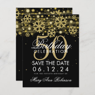 Invitación Gold Black 50th Birthday Save Date Winter