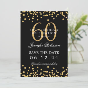 Invitación Gold Black 60th Birthday Guardar la fecha y detall