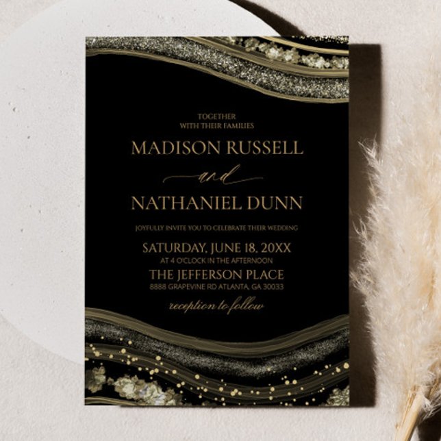Invitación Gold Black Agate Elegant Wedding (Subido por el creador)