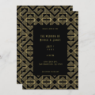 Invitación Gold & Black Art Deco Bold Retro Glam Boda