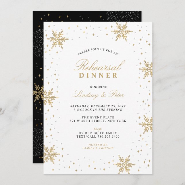 Invitación Gold & Black Christmas Rehearsal Dinner Invitation (Anverso / Reverso)