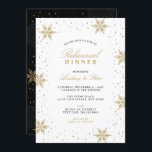 Invitación Gold & Black Christmas Rehearsal Dinner Invitation<br><div class="desc">Celebrate your special day with this stylish winter rehearsal dinner invitation. This design features beautiful snowflakes and sparkles graphics in gold & black color theme. You can customize the text to any winter event. More engagement celebration invites and party supplies are available at my shop BaraBomWedding.</div>