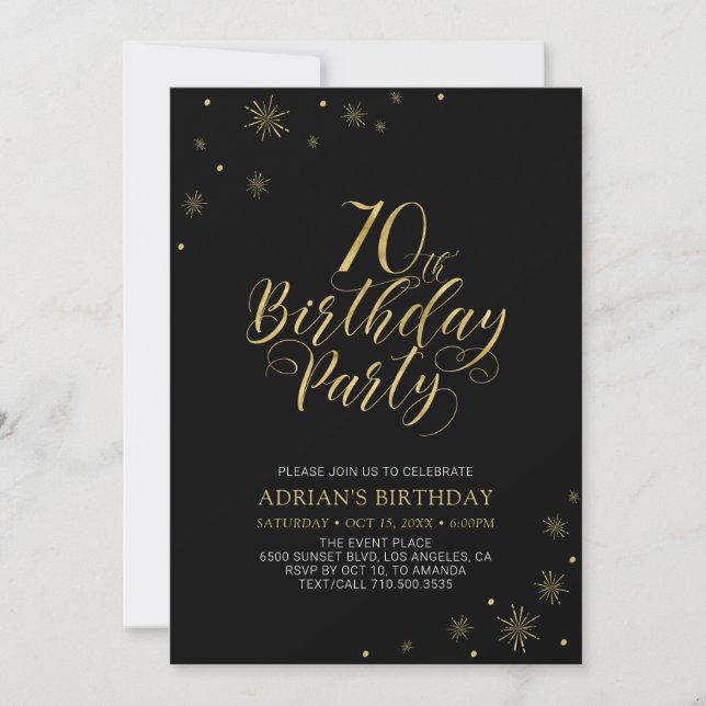 Invitación Gold & Black | Fiesta de cumpleaños 70 moderno y c (Anverso)