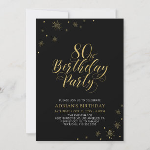 Invitación Gold & Black Fiesta de cumpleaños 80 moderno y c