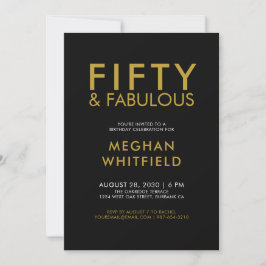 Invitación Gold Black Fifty and Fabulous 50th Birthday Party