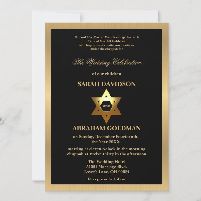 Invitación Gold Black Formal Traditional Jewish Wedding Invit (Anverso)