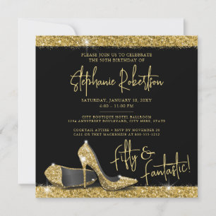 Invitación Gold Black High Heels Moderno Birthday Party Squar