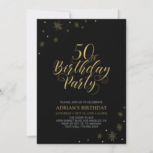 Invitación Gold & Black | Moderno Chic Cumpleaños 50 (Anverso)