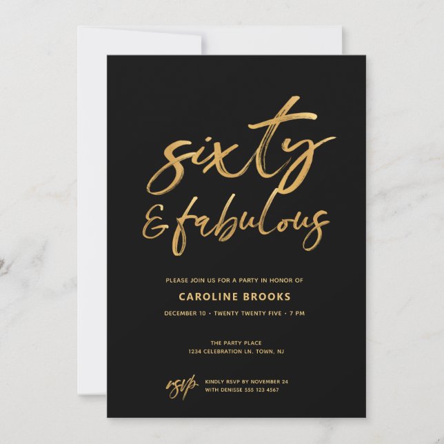 Invitación Gold Black Sixty 60th Birthday (Anverso)