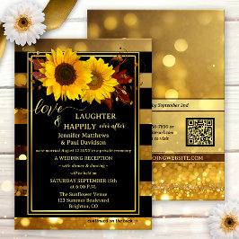 Invitación Gold Black Sunflower Happily Ever After Wedding