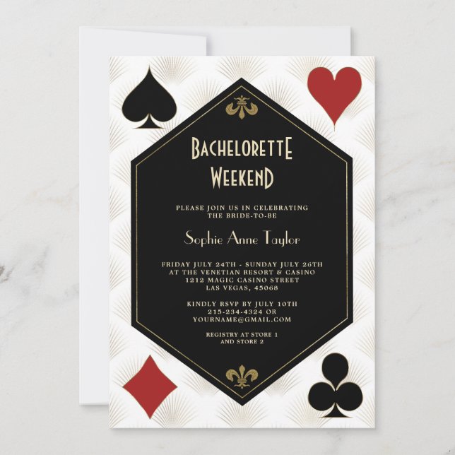 Invitación Gold Black White Vegas Casino Bachelorette Weekend (Anverso)