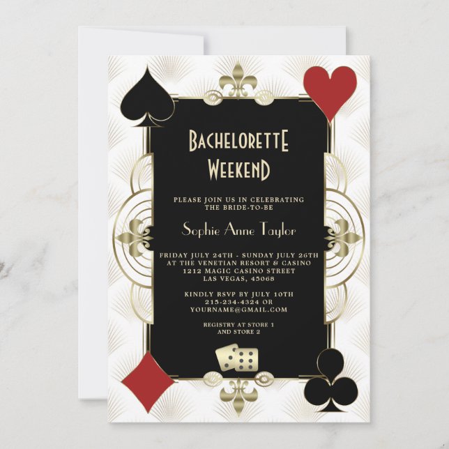 Invitación Gold Black White Vegas Casino Bachelorette Weekend (Anverso)