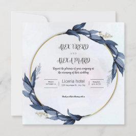 Invitación Gold Blue Luxury Weddind (cuadrado)