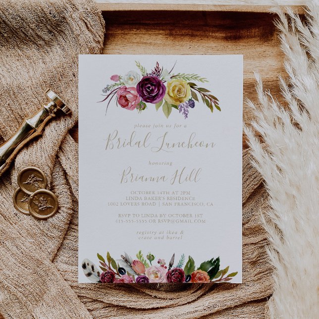 Invitación Gold Boho Floral Bridal Luncheon Bridal Shower  (Subido por el creador)