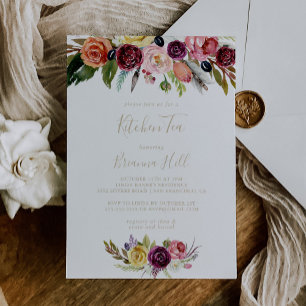 Invitación Gold Boho Floral Kitchen Tea Bridal Shower