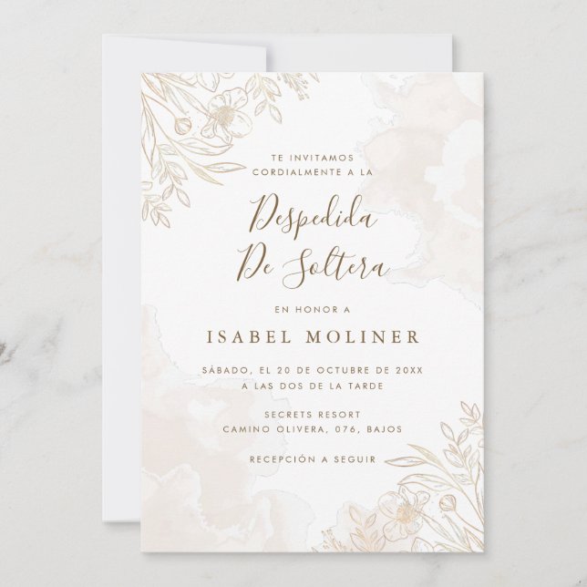 Invitación Gold Boho Wildflowers Ducha de Novias Española (Anverso)