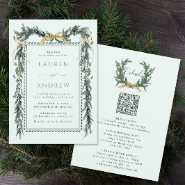 Invitación Gold Bow & Green Garland Wedding All in One Mint