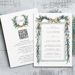 Invitación Gold Bow & Greenery Garland Wedding All in One