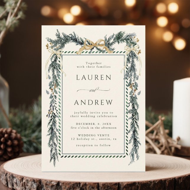 Invitación Gold Bow & Greenery Garland Wedding Ivory (Subido por el creador)