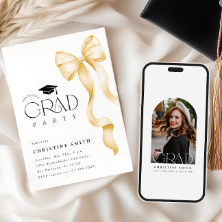 Invitación Gold Bow Photo Graduation Party Invitation