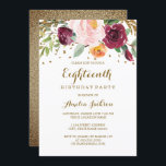 Invitación Gold Burgundy Purpurina Floral 18th Birthday Party<br><div class="desc">Más invitaciones a la fiesta de cumpleaños floral en la tienda Little Bayleigh!</div>