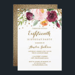 Invitación Gold Burgundy Purpurina Floral 18th Birthday Party<br><div class="desc">Más invitaciones a la fiesta de cumpleaños floral en la tienda Little Bayleigh!</div>