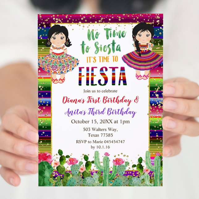 Invitación Gold Cactus Twins Chica Fiesta de cumpleaños (Subido por el creador)