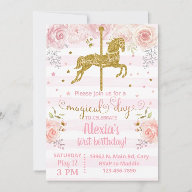Invitación Gold carousel horse birthday invitation (Anverso)