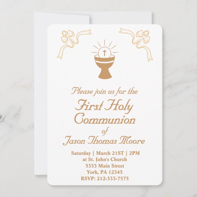 Invitación Gold Chalice First Holy Communion Invitation (Anverso)