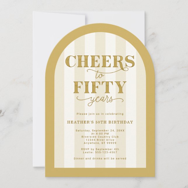 Invitación Gold Cheers to 50 Years 50th Birthday (Anverso)