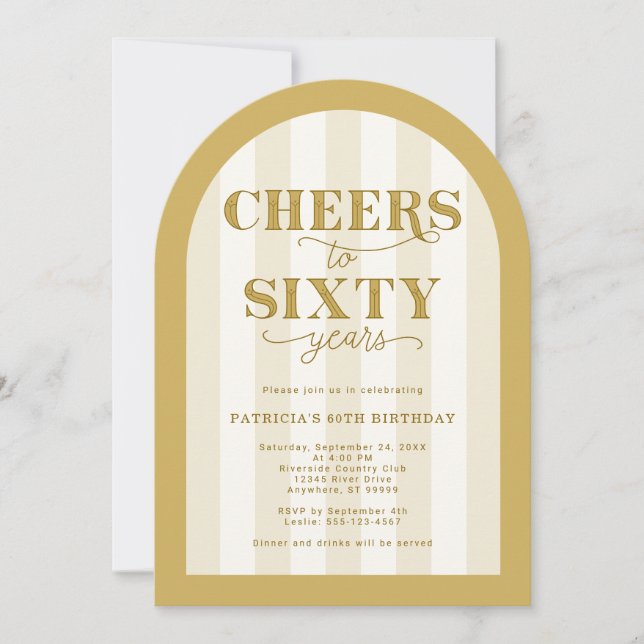 Invitación Gold Cheers to 60 Years 60th Birthday (Anverso)