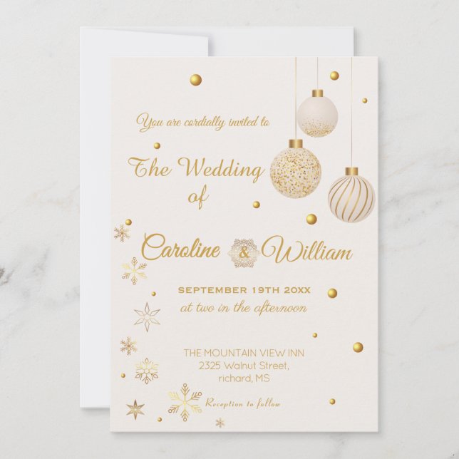 Invitación Gold Christmas Ornament  wedding Invitation (Anverso)