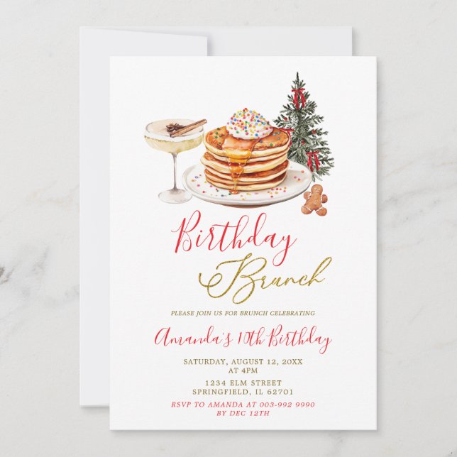 Invitación Gold Christmas Pancakes Minimal Birthday Brunch (Anverso)