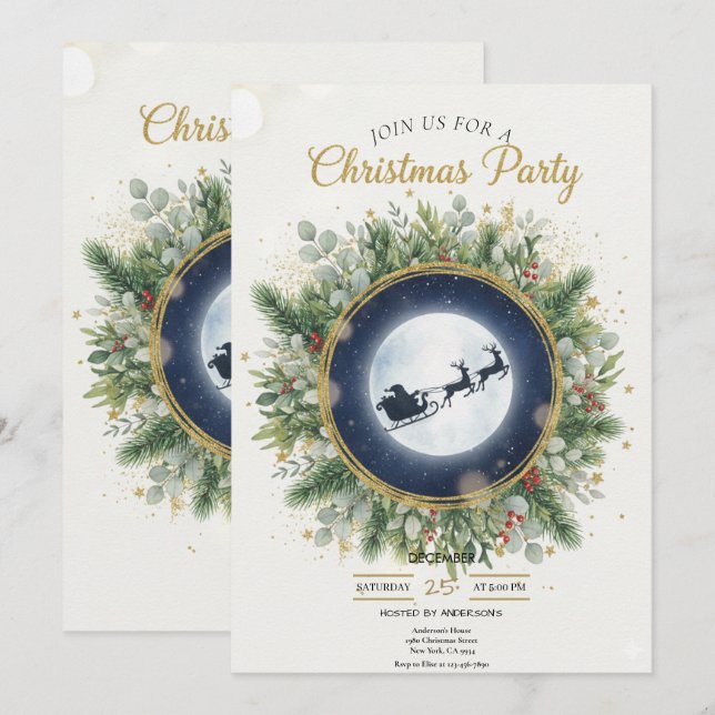 Invitación Gold Christmas Party Invitation | Editable Friends (Anverso / Reverso)
