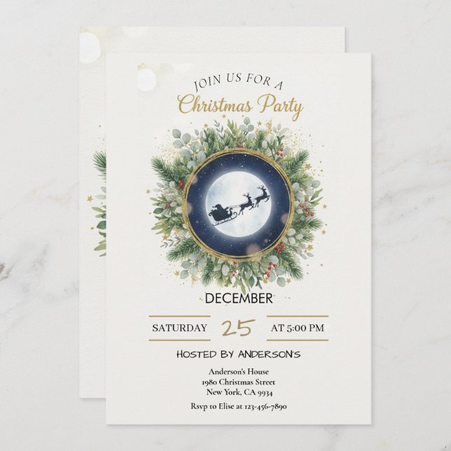Invitación Gold Christmas Party Invitation | Editable Friends (Anverso / Reverso)