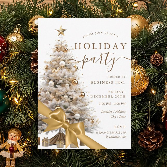 Invitación Gold Christmas Tree Bow Corporate Holiday Party  (Gold Christmas Tree Bow Corporate Holiday Party Invitation)