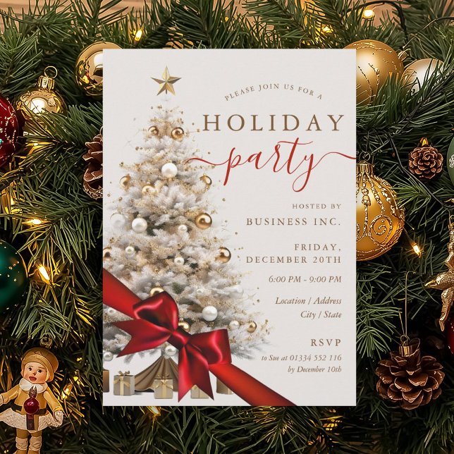 Invitación Gold Christmas Tree Red Bow Corporate Holiday  (Gold Christmas Tree Red Bow Corporate Holiday Invitation)