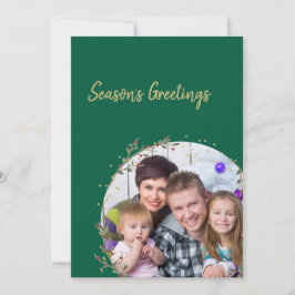 Invitación Gold Circle & Warm Red Family Photo Christmas Card