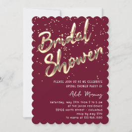 Invitación Gold Confetti Brillante Shower Script Marsala