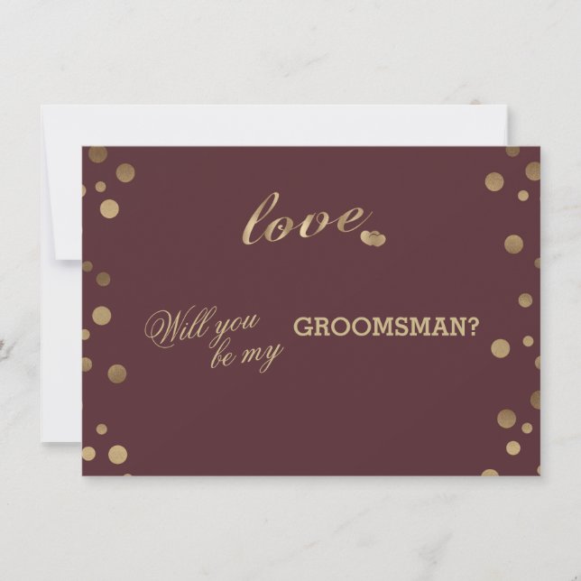 Invitación Gold Confetti Love Burgunds Boda Groomsman (Anverso)