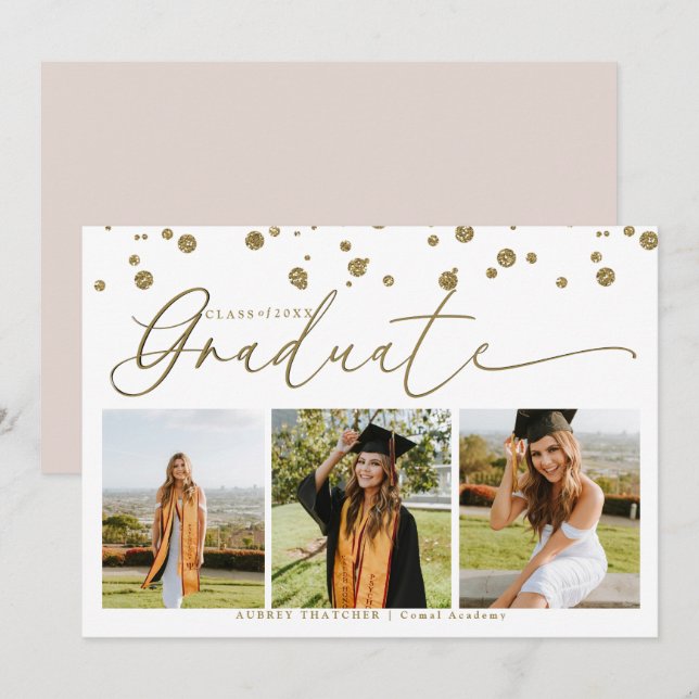 Invitación Gold Confetti |  Photo Collage Graduation  (Anverso / Reverso)