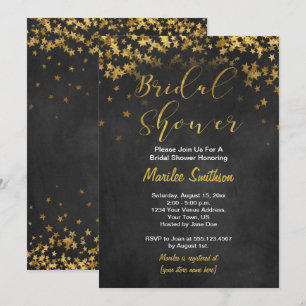 Invitación Gold Confetti Stars Chalk Board Bridal Shower