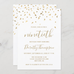 Invitación Gold Confetti Triángulos 90 cumpleaños