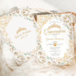 Invitación Gold Cream Floral Quinceanera<br><div class="desc">Cream gold Quinceanera celebration invitation. Features,  script font,  gold butterflies,  watercolor ivory cream champagne roses and tiara. Perfect for an elegant princess style glam celebration. Personalize with your own details. Printed Zazzle invitations or instant download digital printable template.</div>