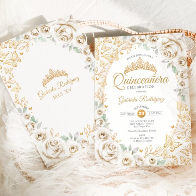 Invitación Gold Cream Floral Quinceanera (Subido por el creador)