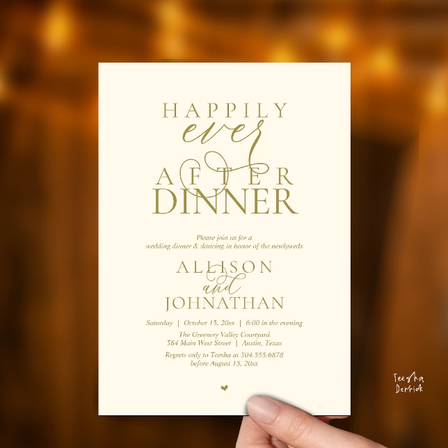 Invitación Gold Cream Happily Ever After Dinner Wedding (Cream Gold Happily Ever After Dinner Modern Script Wedding Invitation Card)