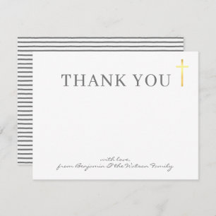 Invitación GOLD CROSS bautismo sagrado moderno lindo gris gra