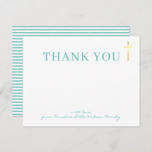 Invitación GOLD CROSS moderno bautismo sagrado adorable menta