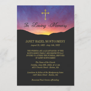 Invitación Gold Cross & Sunrise - Servicio de funerales
