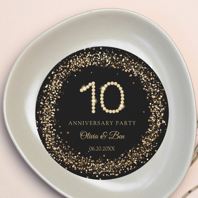 Invitación Gold Diamond 10th Anniversary charger plate insert (Gold Diamond 10th Anniversary party charger plate insert)